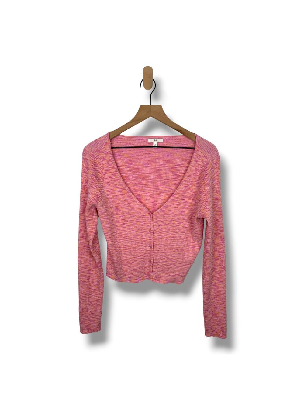 BP Pink Marled Rib Knit Cardigan Sweater Plus 1X Button Up Front Casual